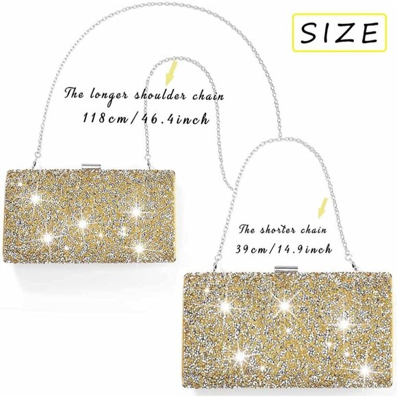⚡ Women\'s Glitter Double Sided Diamond Evening Clutch Crossbody Gold Bag